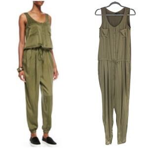 EILEEN FISHER The Fisher Project Olive Vintage Wash Silk Jumpsuit S FAIR COND
